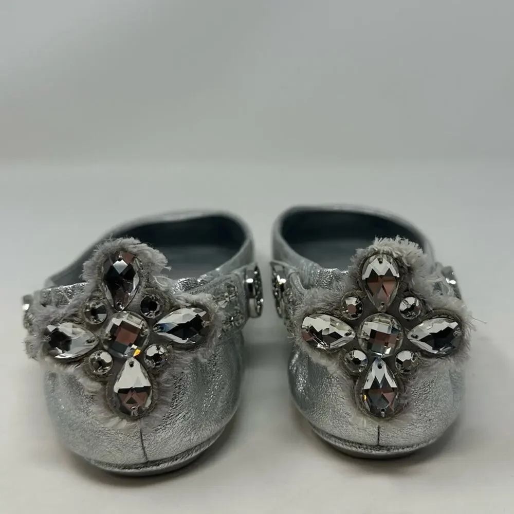 TORY BURCH Minnie Crystal Embellished Two Way Ballet Flat Silver Size 7.5